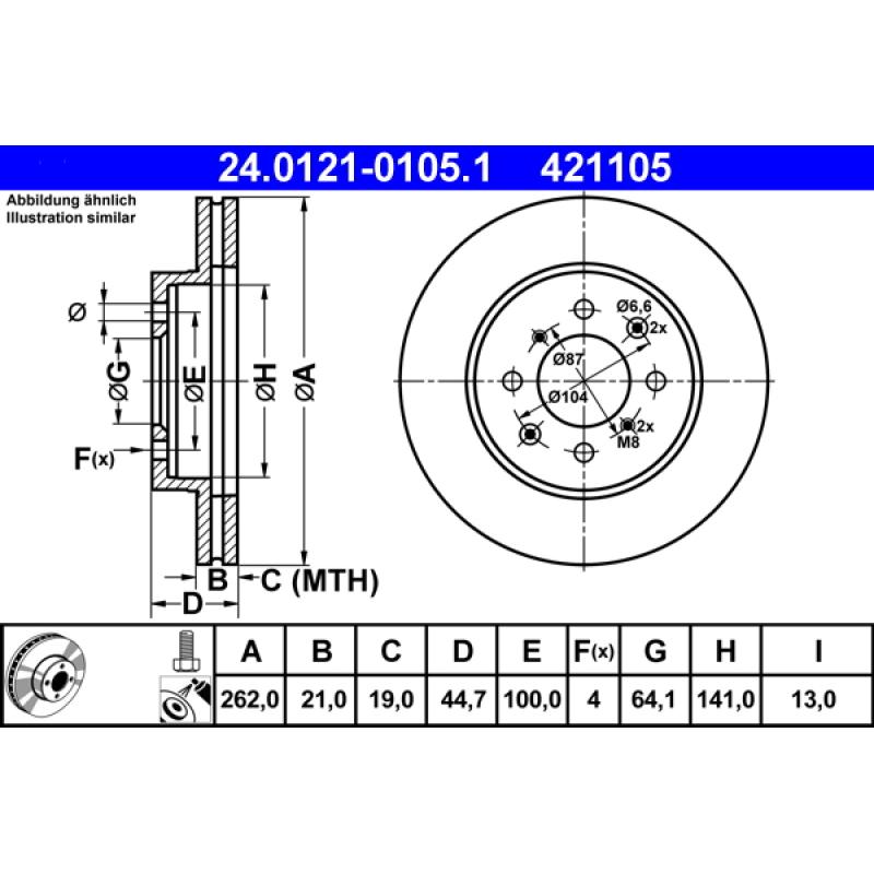 Jeu de 2 disques de frein avant ATE 24.0121-0105.1 - Visuel 1