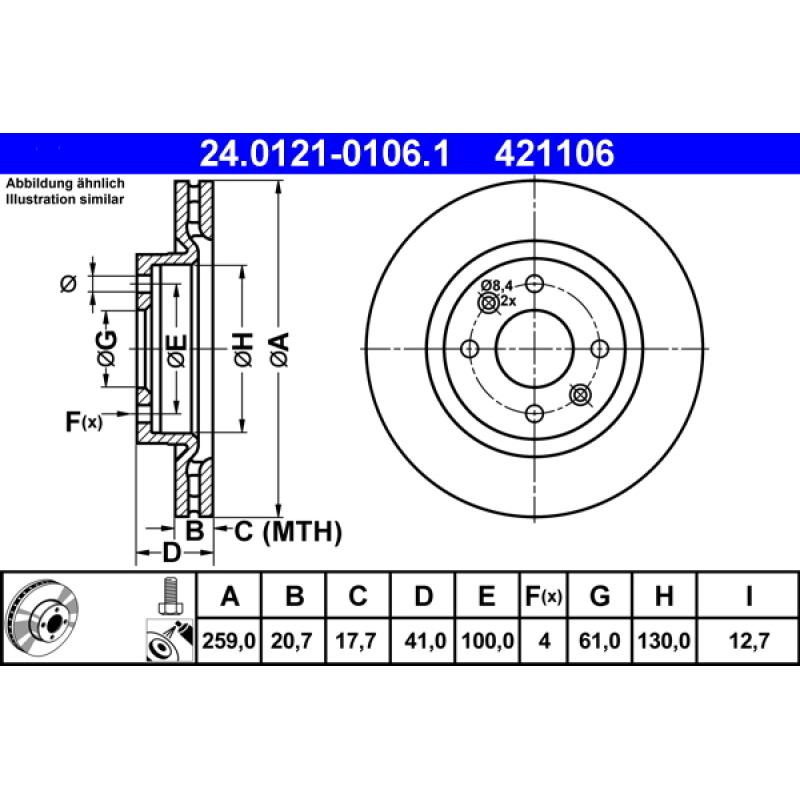 Jeu de 2 disques de frein avant ATE 24.0121-0106.1 - Visuel 1