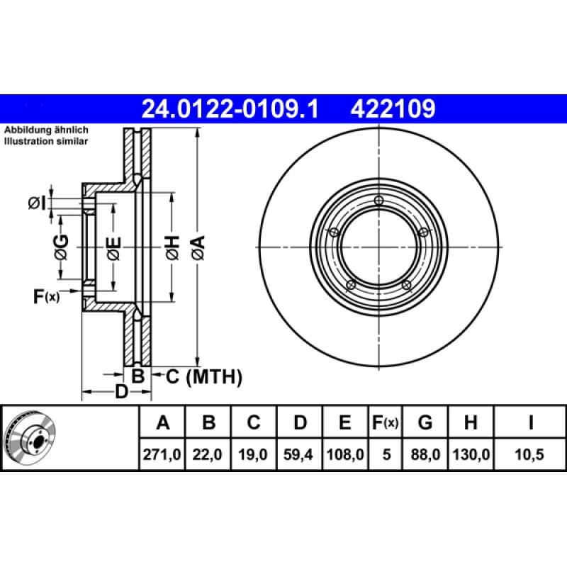 Jeu de 2 disques de frein avant ATE 24.0122-0109.1 - Visuel 1