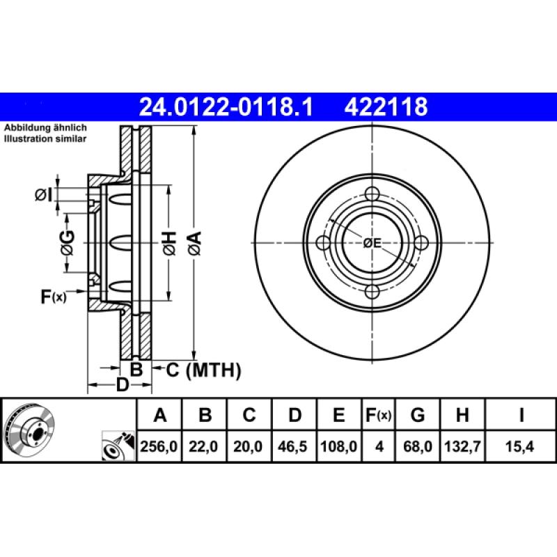 Jeu de 2 disques de frein avant ATE 24.0122-0118.1 - Visuel 1