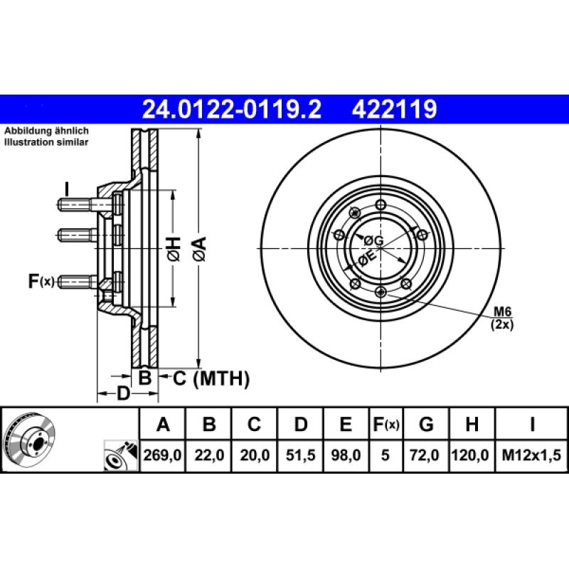 Jeu de 2 disques de frein avant ATE 24.0122-0119.2 - Visuel 1