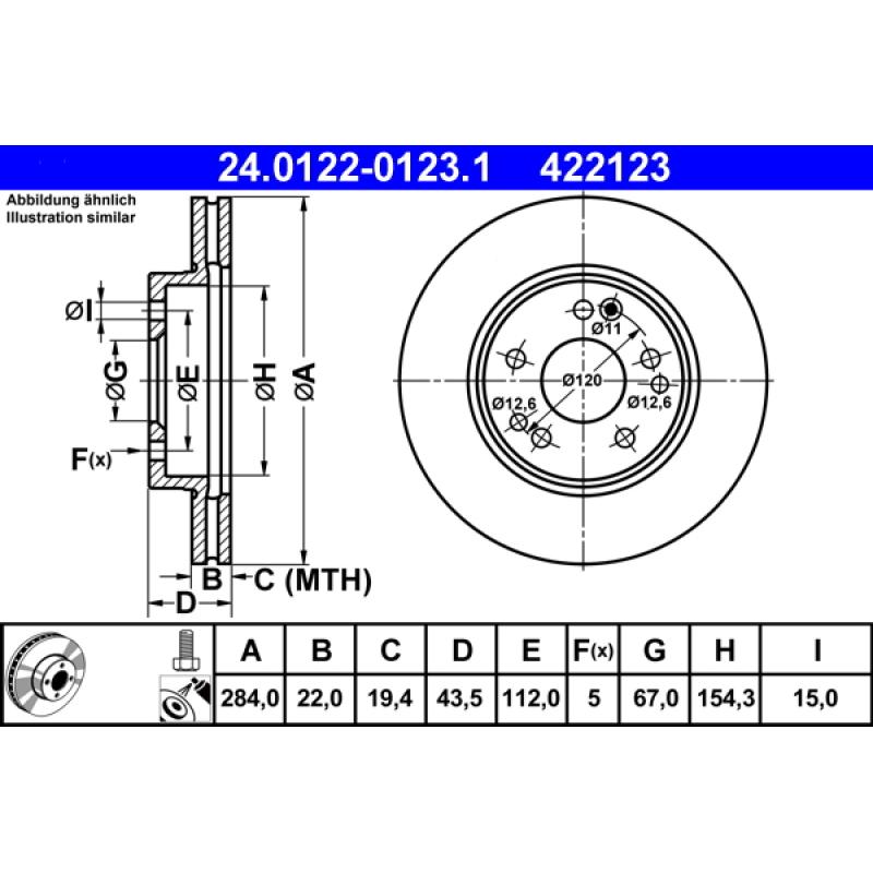 Jeu de 2 disques de frein avant ATE 24.0122-0123.1 - Visuel 1