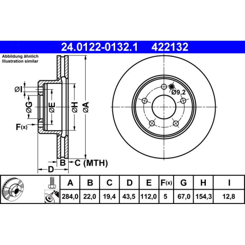 Jeu de 2 disques de frein avant ATE 24.0122-0132.1 - Visuel 1