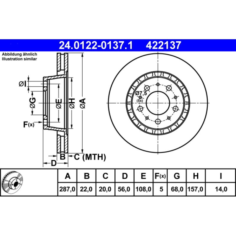 Jeu de 2 disques de frein avant ATE 24.0122-0137.1 - Visuel 1