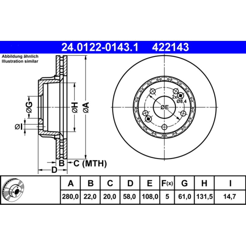 Jeu de 2 disques de frein avant ATE 24.0122-0143.1 - Visuel 1