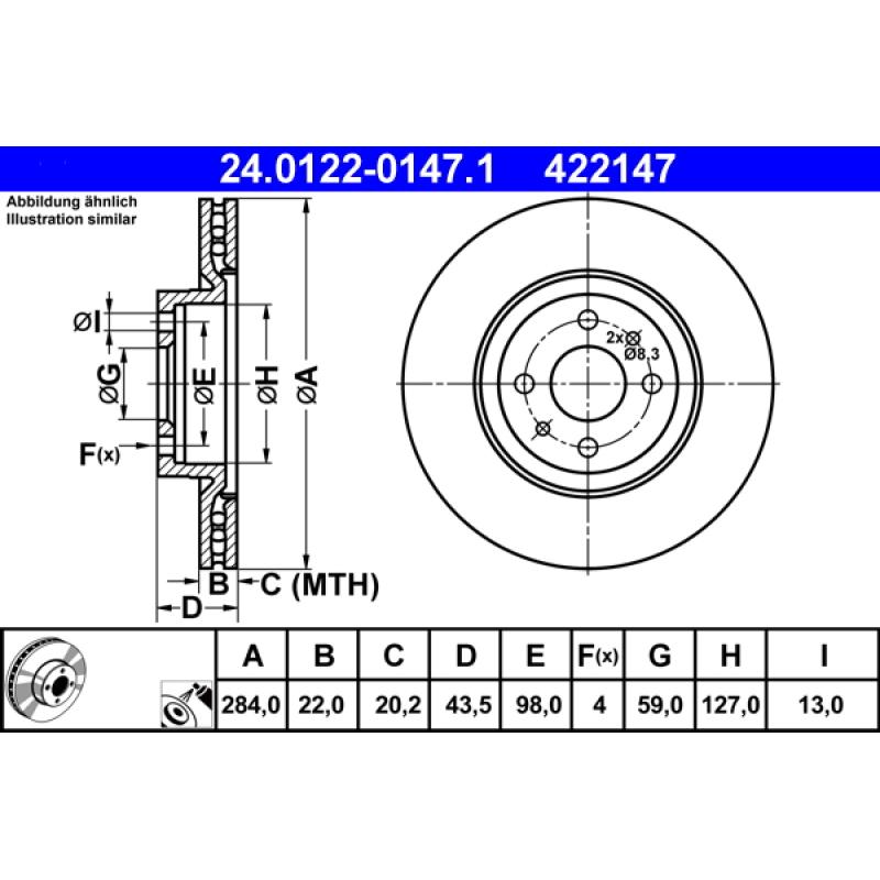 Jeu de 2 disques de frein avant ATE 24.0122-0147.1 - Visuel 1