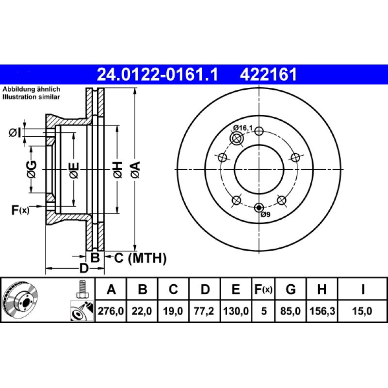 Jeu de 2 disques de frein avant ATE 24.0122-0161.1 - Visuel 1