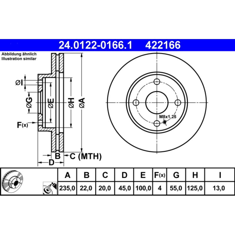 Jeu de 2 disques de frein avant ATE 24.0122-0166.1 - Visuel 1