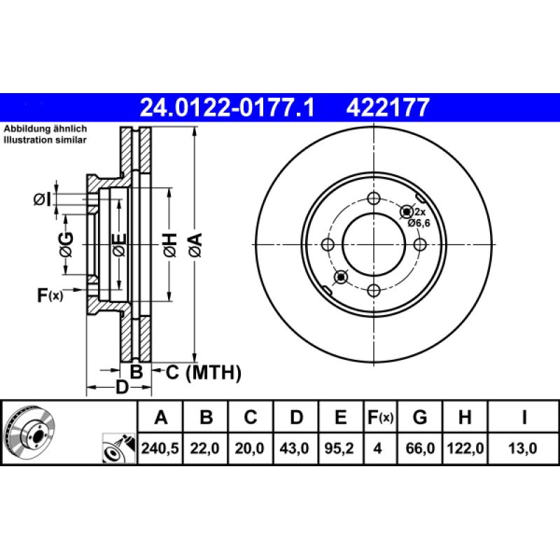 Jeu de 2 disques de frein avant ATE 24.0122-0177.1 - Visuel 1
