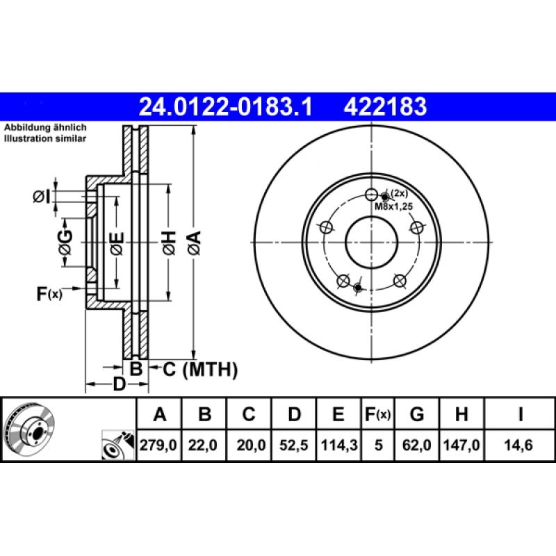 Jeu de 2 disques de frein avant ATE 24.0122-0183.1 - Visuel 1