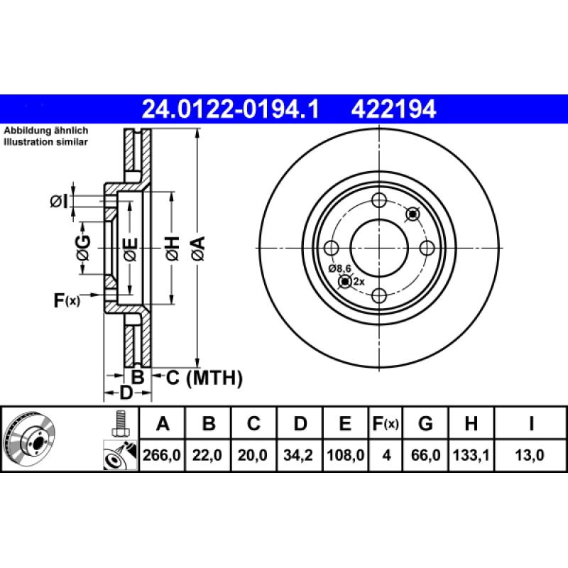 Jeu de 2 disques de frein avant ATE 24.0122-0194.1 - Visuel 1