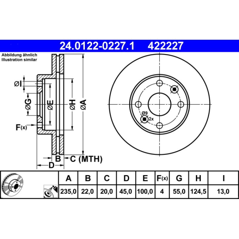 Jeu de 2 disques de frein avant ATE 24.0122-0227.1 - Visuel 1