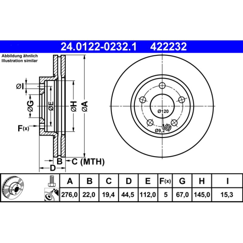 Jeu de 2 disques de frein avant ATE 24.0122-0232.1 - Visuel 1
