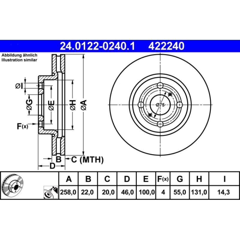 Jeu de 2 disques de frein avant ATE 24.0122-0240.1 - Visuel 1