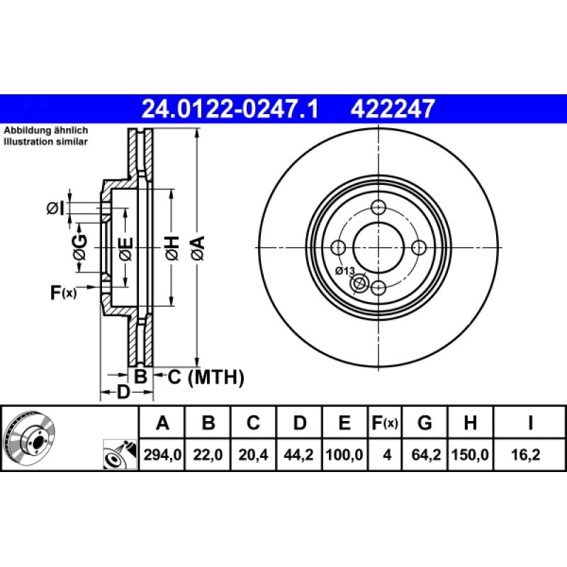 Jeu de 2 disques de frein avant ATE 24.0122-0247.1 - Visuel 1