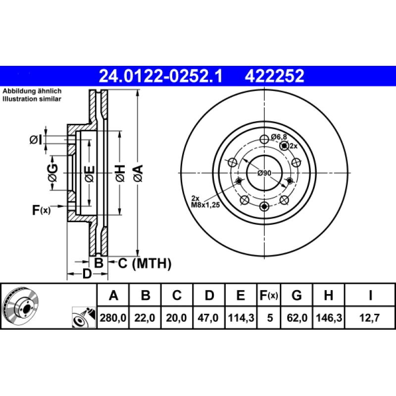 Jeu de 2 disques de frein avant ATE 24.0122-0252.1 - Visuel 1