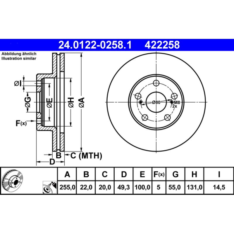 Jeu de 2 disques de frein avant ATE 24.0122-0258.1 - Visuel 1