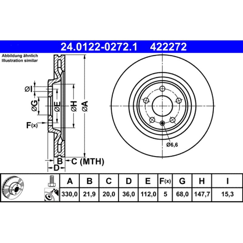 Jeu de 2 disques de frein arrière ATE 24.0122-0272.1 - Visuel 1