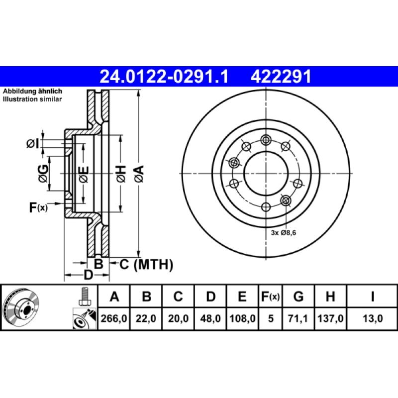Jeu de 2 disques de frein avant ATE 24.0122-0291.1 - Visuel 1
