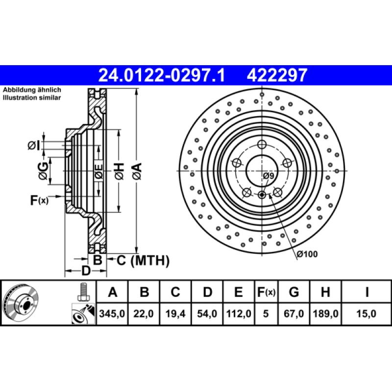 Jeu de 2 disques de frein arrière ATE 24.0122-0297.1 - Visuel 1