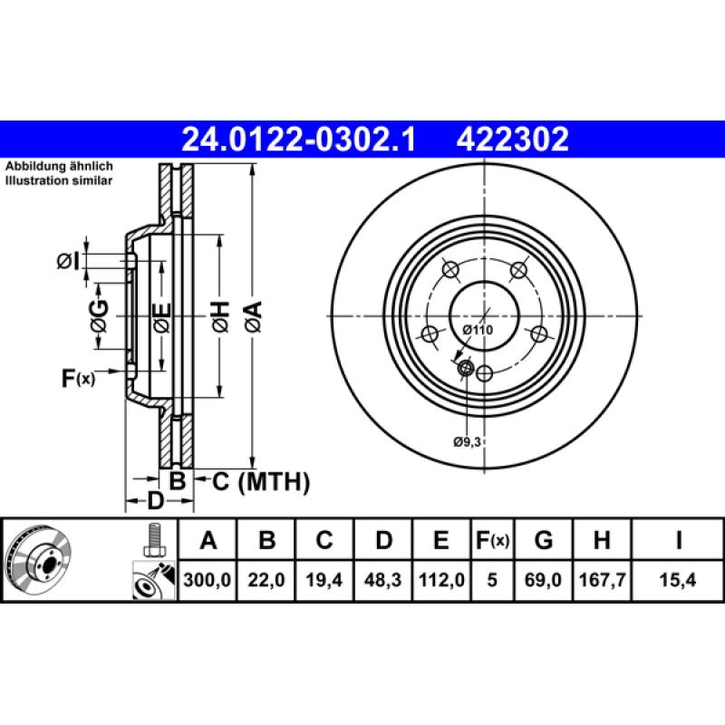 Jeu de 2 disques de frein arrière ATE 24.0122-0302.1 - Visuel 1