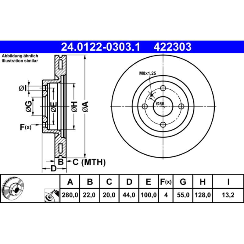 Jeu de 2 disques de frein avant ATE 24.0122-0303.1 - Visuel 1
