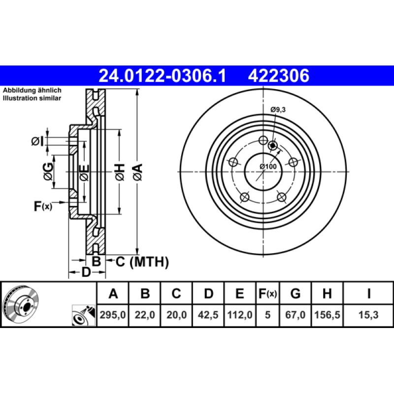 Jeu de 2 disques de frein arrière ATE 24.0122-0306.1 - Visuel 1