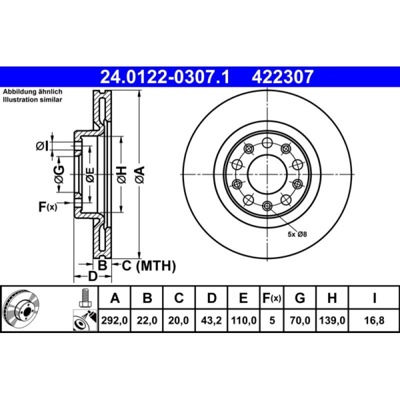 Jeu de 2 disques de frein arrière ATE 24.0122-0307.1 - Visuel 1