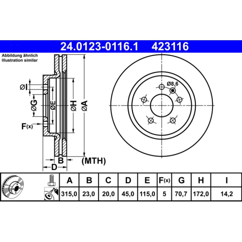 Jeu de 2 disques de frein arrière ATE 24.0123-0116.1 - Visuel 1
