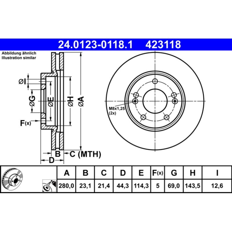 Jeu de 2 disques de frein avant ATE 24.0123-0118.1 - Visuel 1
