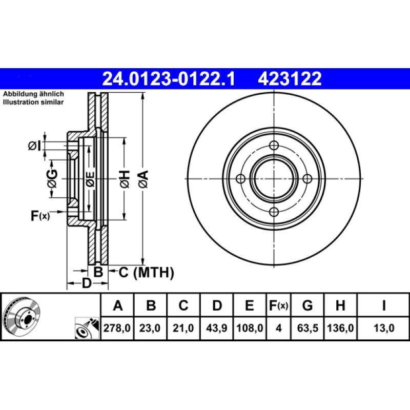 Jeu de 2 disques de frein avant ATE 24.0123-0122.1 - Visuel 1