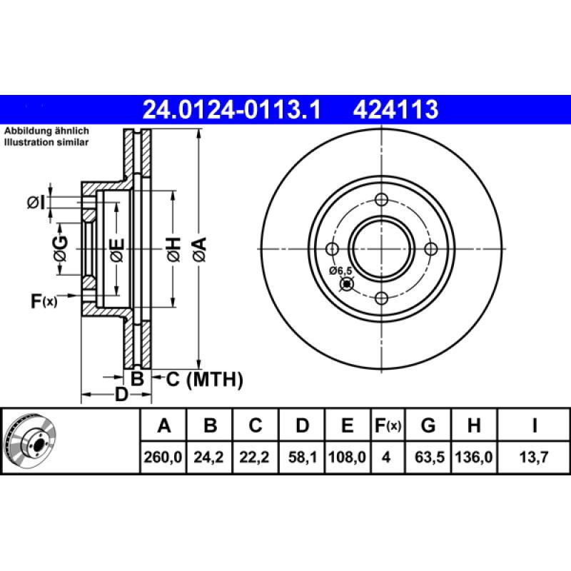 Jeu de 2 disques de frein avant ATE 24.0124-0113.1 - Visuel 1