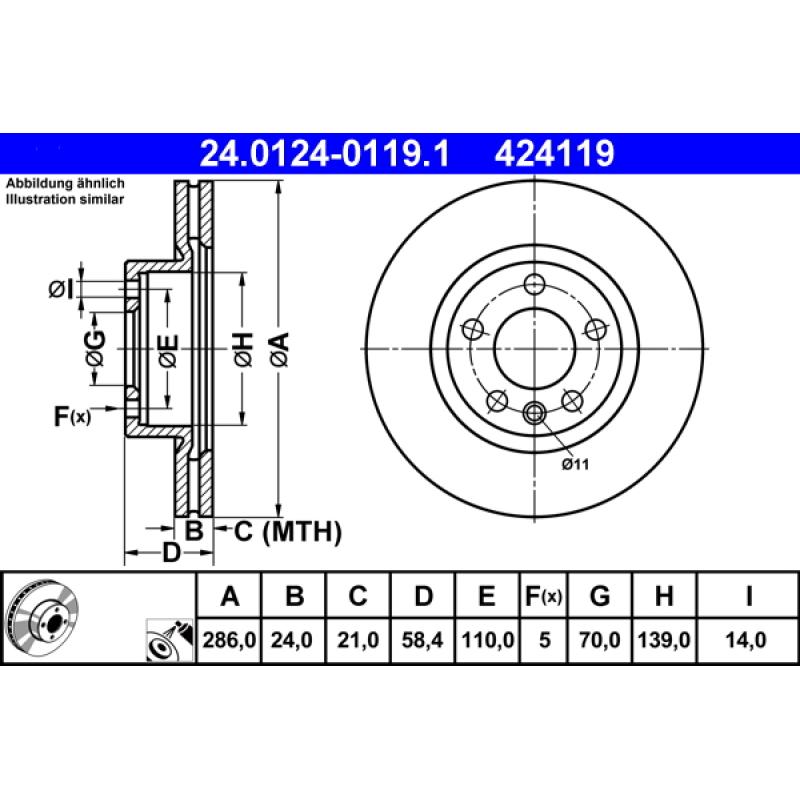 Jeu de 2 disques de frein avant ATE 24.0124-0119.1 - Visuel 1