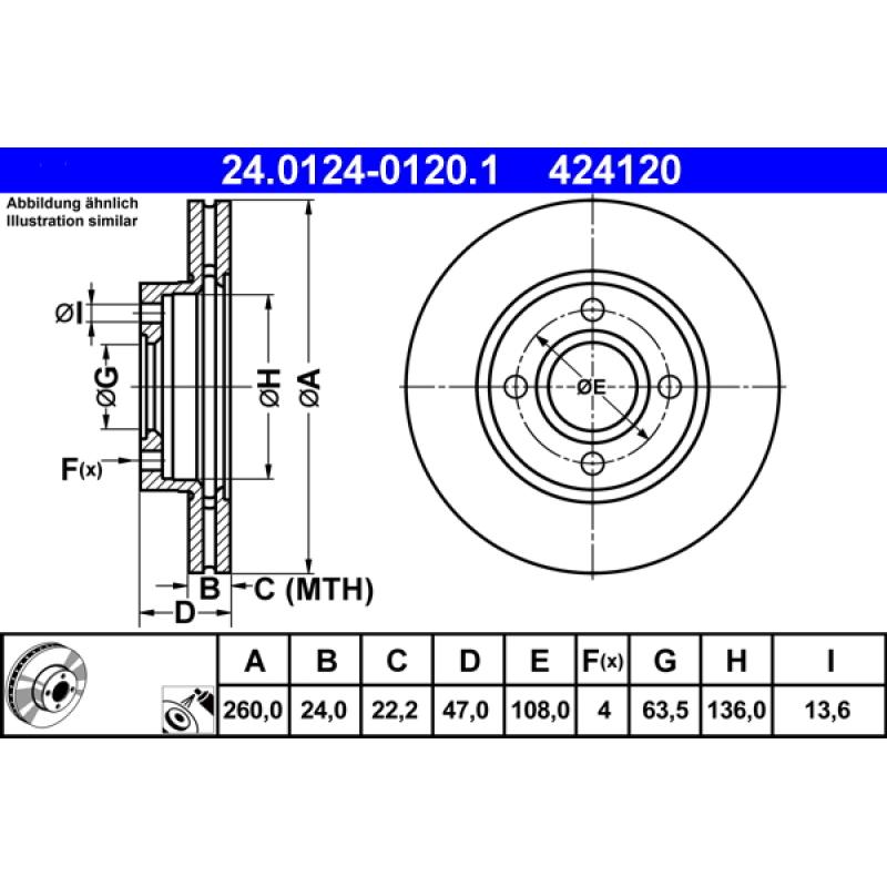 Jeu de 2 disques de frein avant ATE 24.0124-0120.1 - Visuel 1