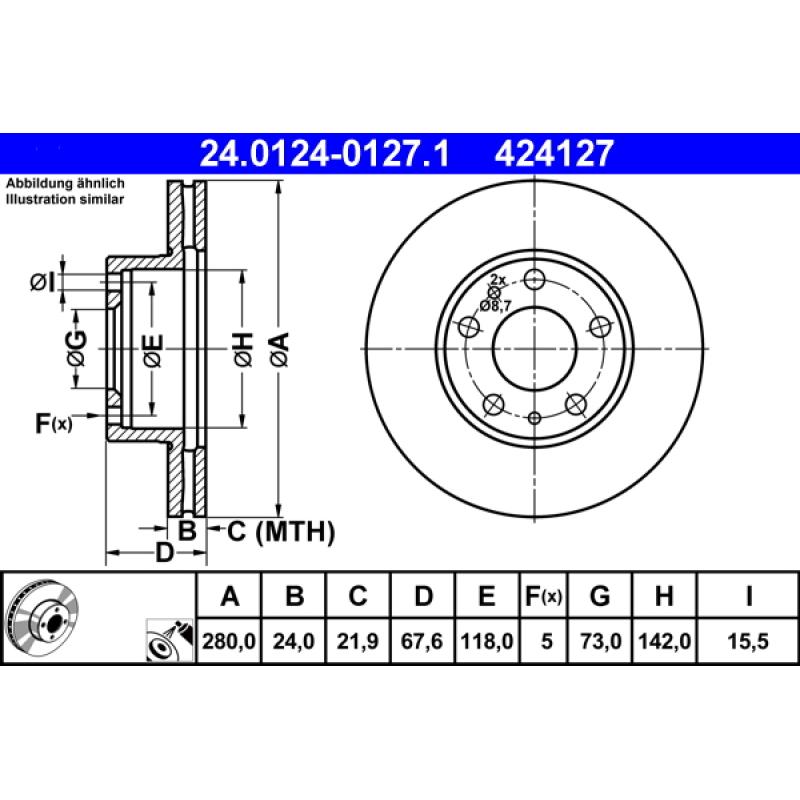 Jeu de 2 disques de frein avant ATE 24.0124-0127.1 - Visuel 1