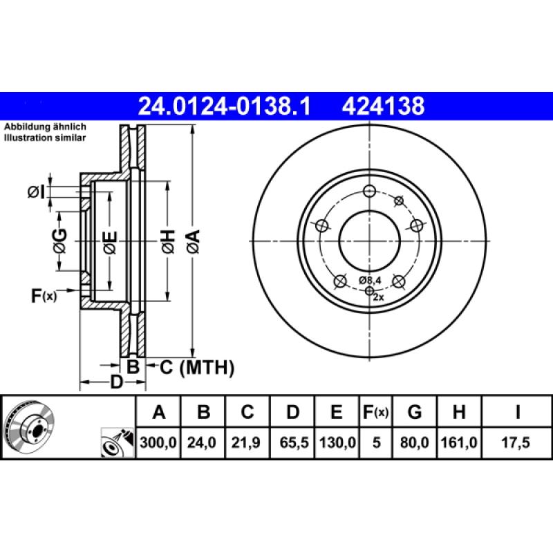 Jeu de 2 disques de frein avant ATE 24.0124-0138.1 - Visuel 1