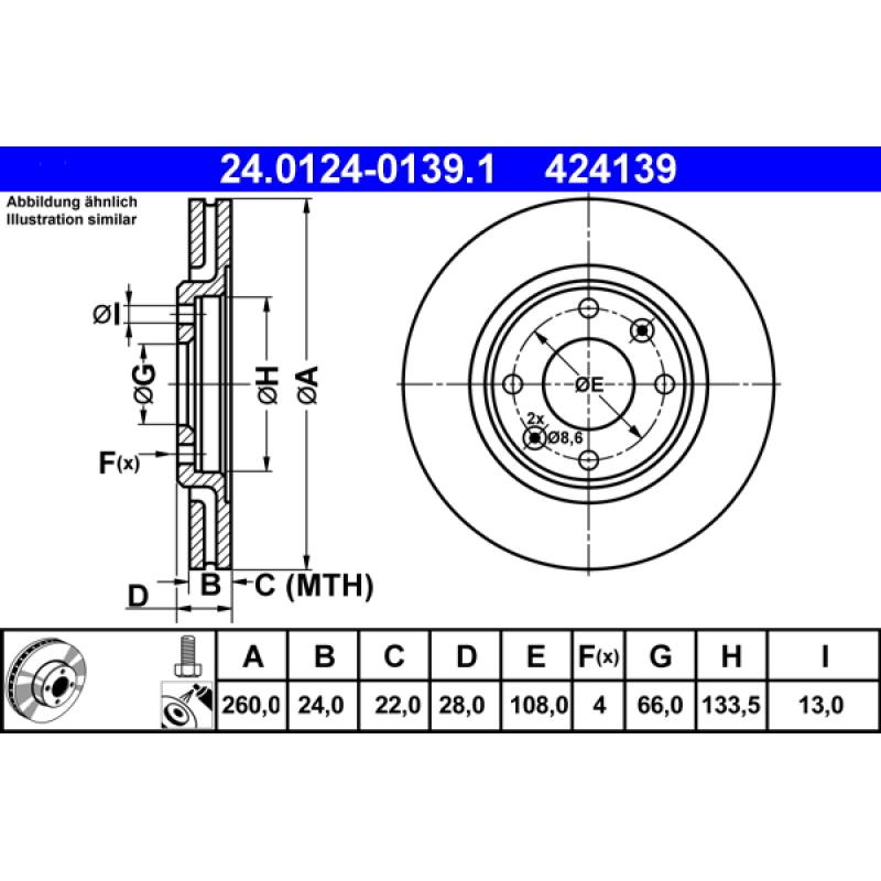 Jeu de 2 disques de frein avant ATE 24.0124-0139.1 - Visuel 1