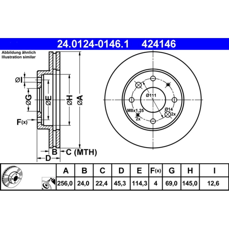 Jeu de 2 disques de frein avant ATE 24.0124-0146.1 - Visuel 1
