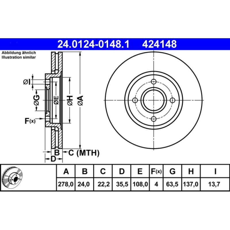 Jeu de 2 disques de frein avant ATE 24.0124-0148.1 - Visuel 1