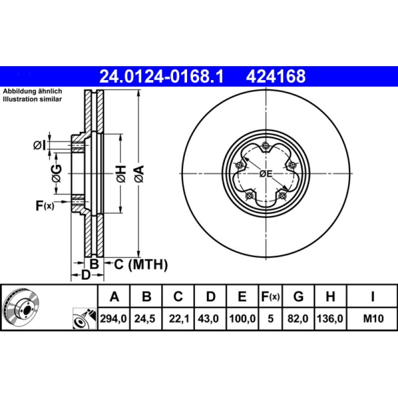 Jeu de 2 disques de frein avant ATE 24.0124-0168.1 - Visuel 1