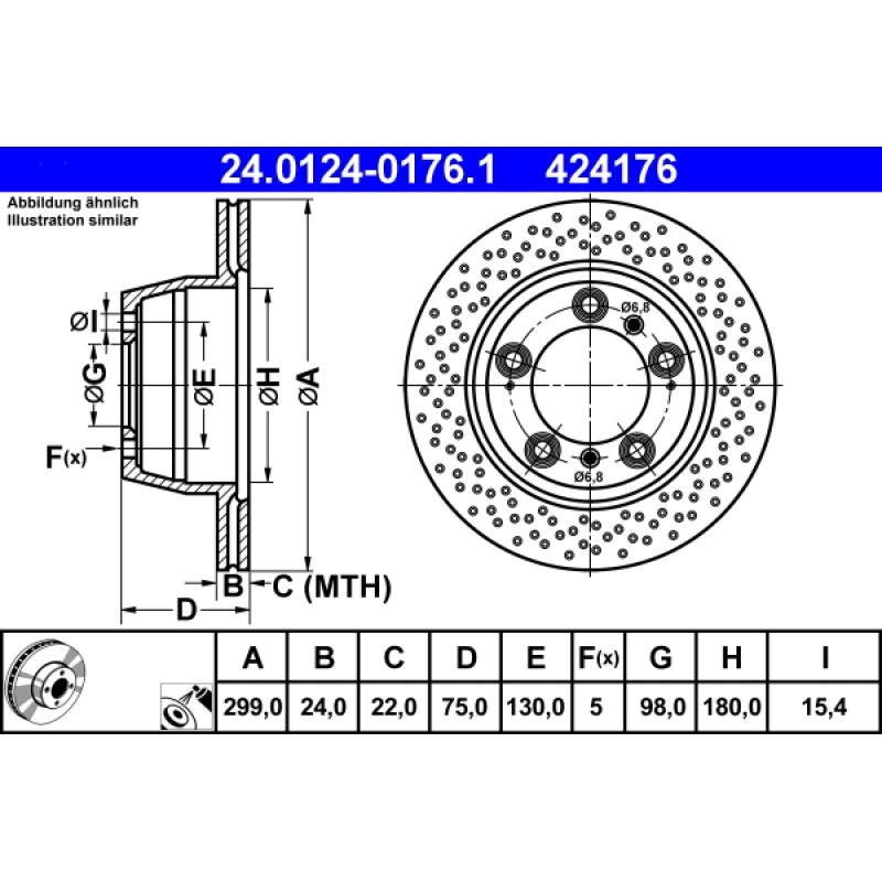 Jeu de 2 disques de frein arrière ATE 24.0124-0176.1 - Visuel 1