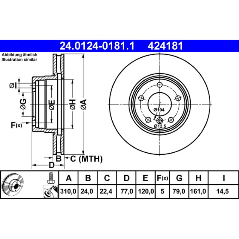 Jeu de 2 disques de frein avant ATE 24.0124-0181.1 - Visuel 1