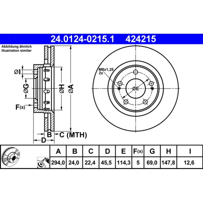 Jeu de 2 disques de frein avant ATE 24.0124-0215.1 - Visuel 1