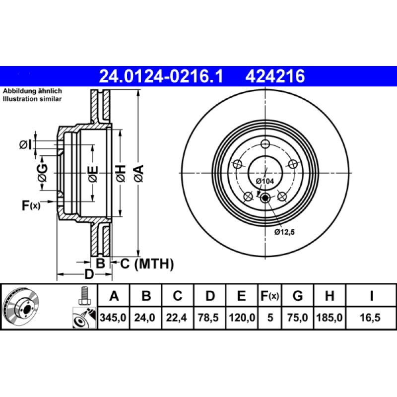 Jeu de 2 disques de frein arrière ATE 24.0124-0216.1 - Visuel 1