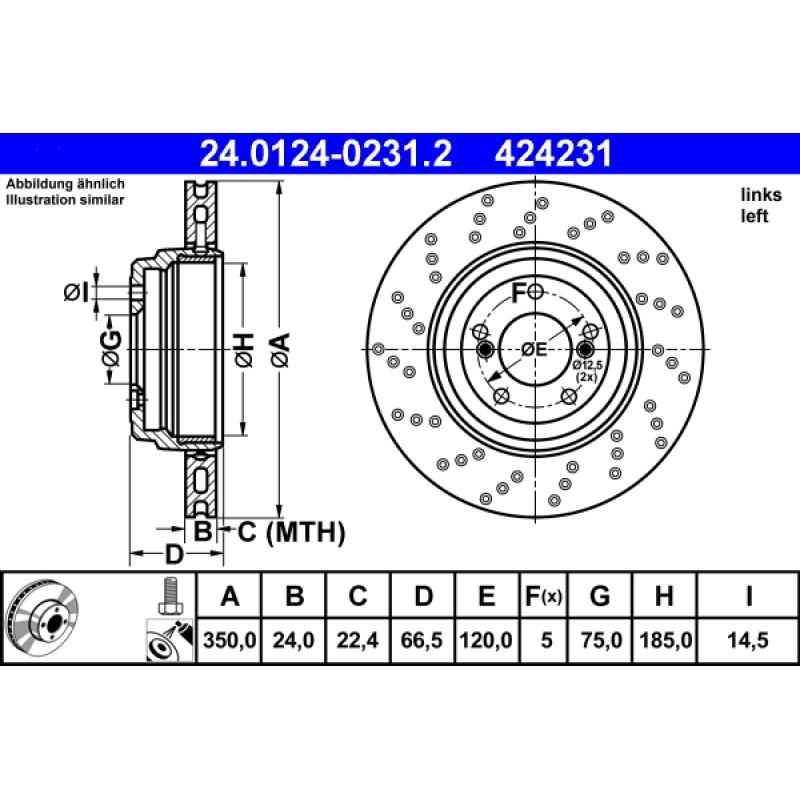 Disque de frein arrière gauche ATE 24.0124-0231.2 - Visuel 1