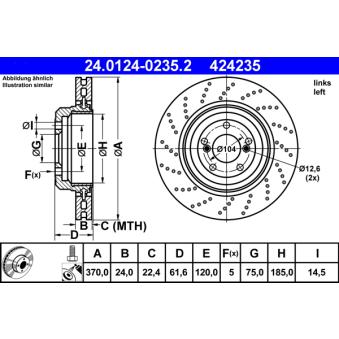 Disque de frein arrière gauche ATE 24.0124-0235.2