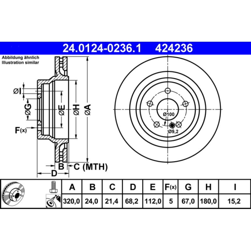 Jeu de 2 disques de frein arrière ATE 24.0124-0236.1 - Visuel 1