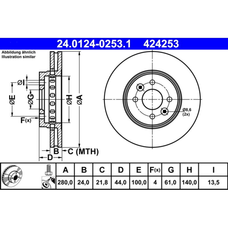 Jeu de 2 disques de frein avant ATE 24.0124-0253.1 - Visuel 1