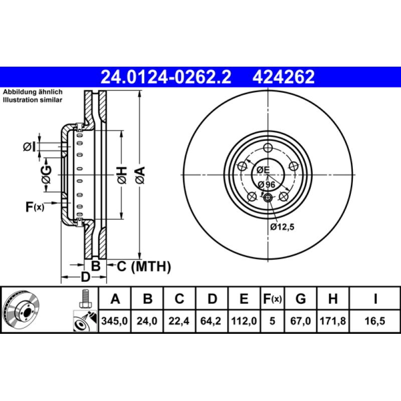 Jeu de 2 disques de frein arrière ATE 24.0124-0262.2 - Visuel 1