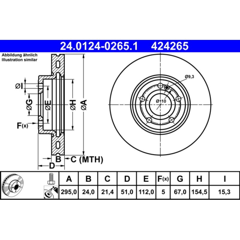 Jeu de 2 disques de frein avant ATE 24.0124-0265.1 - Visuel 1